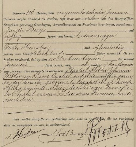 Afbeelding 2. Groningen Archieven, Overlijdensregister 1916, akte 118