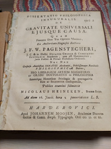 Afbeelding 1 - Dissertatie Nicolaus Heineken, 1740, Universiteit van Harderwijk