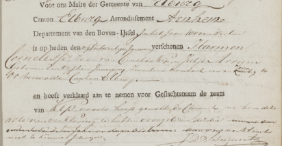 Een stuk tekst waarin Harmen de geslachtsnaam Kip aan neemt.