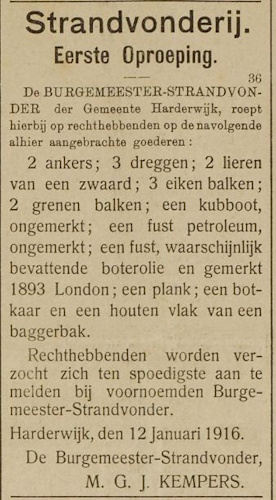 Afbeelding 2 - De Harderwijker, 12-01-1916, Artikel Strandvonderij